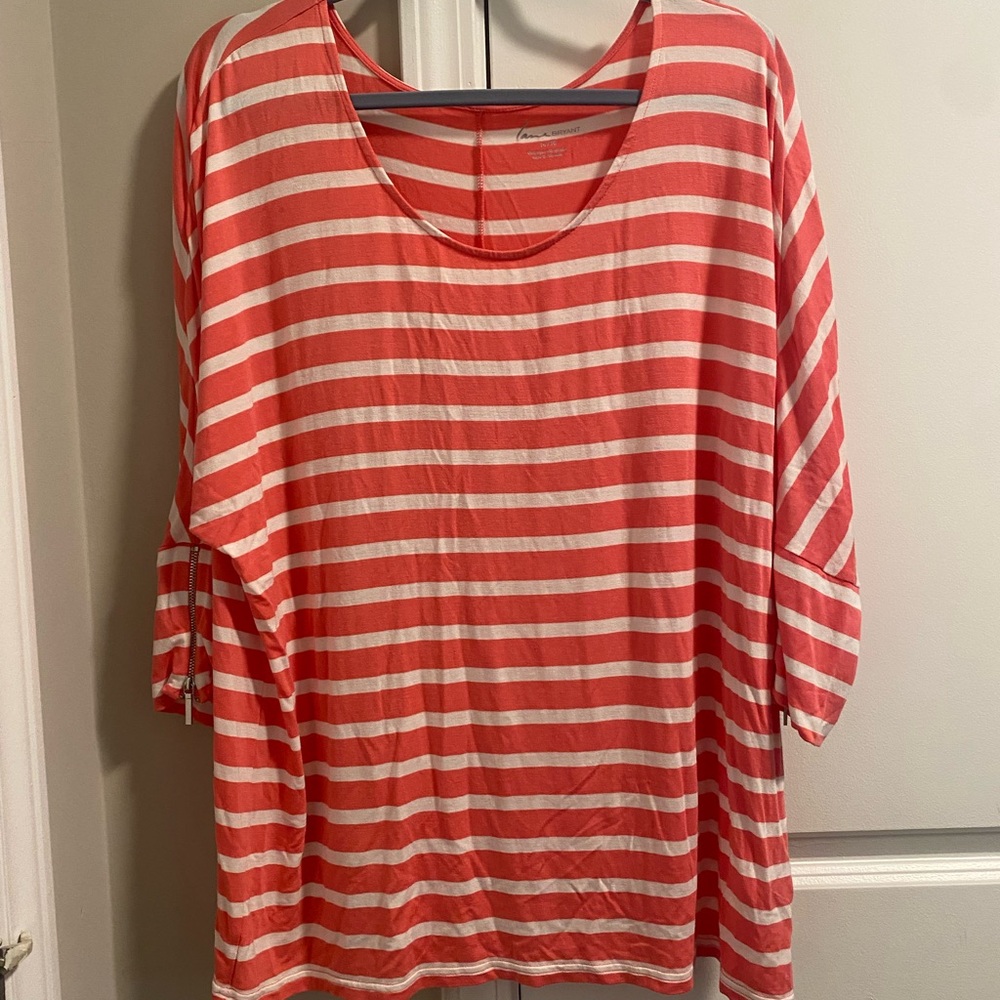Lane Bryant Coral and White Striped Top Blouse Stretch XL